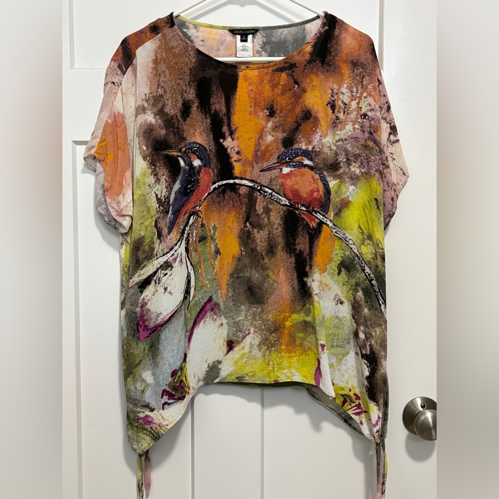 John Mark women’s flutter sleeve bird print top